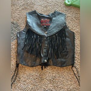 Hot Leather Fringe Lace Up Leather Vest - Small